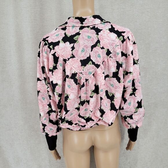 Zara Floral Printed Bomber Jacket Light Pink and Black Women's Small - Picture 3 of 9